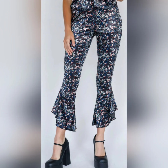 Multi Color Floral Print Velvet Top & Flare Pants Set #437, 438 - Picture 6 of 8